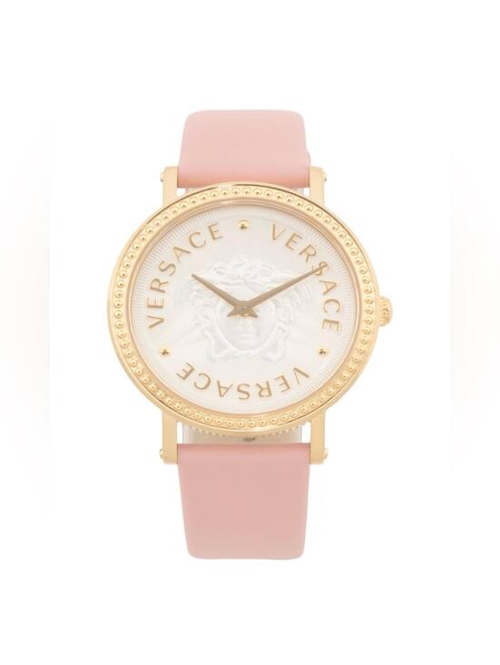 Versace Accessories - Pink & Gold Women’s Swiss Made V Dollar Pink Leather Strap Versace Watch